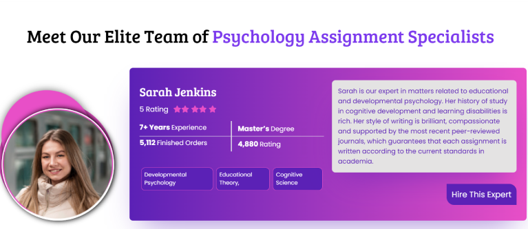 Psychology assignment expert profile with qualifications and experience